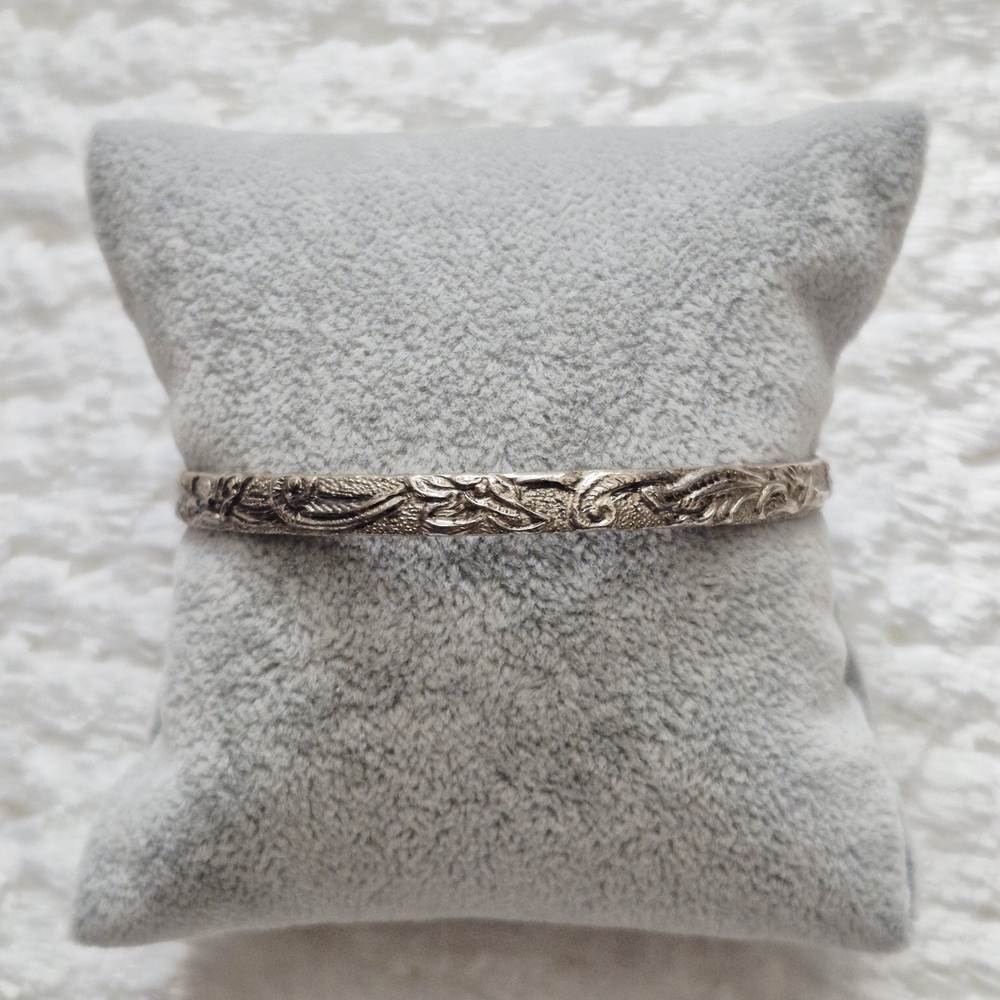 Vintage Mexico Sterling Silver Floral Bangle Bracelet